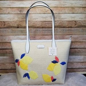 Kate Spade Ash Straw Lemon Zest Tote.